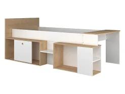 Lit combiné 90 x 200 cm avec bureau et rangements - Blanc et naturel - PALOMA