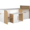 Lit combiné 90 x 200 cm avec bureau et rangements - Coloris : Blanc et naturel - PEDRO