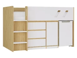 Lit combiné 90 x 190 cm avec bureau et rangements - Coloris : Naturel et blanc - SAGITI