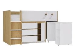 Lit combiné 90 x 190 cm avec bureau et rangements - Coloris : Naturel et blanc - SAGITI