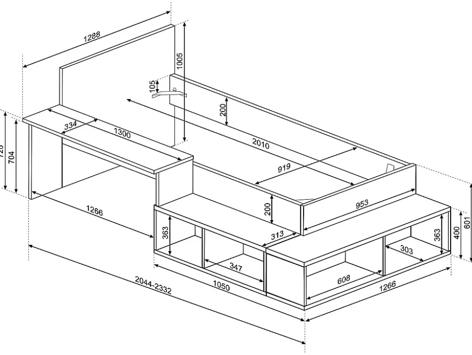 Lit combiné 90 x 200 cm avec rangements et bureau - Coloris : Naturel et Rose - RIGALI