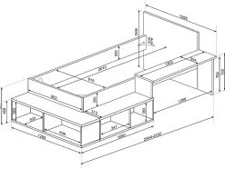 Lit combiné 90 x 200 cm avec rangements et bureau - Coloris : Naturel et Rose - RIGALI