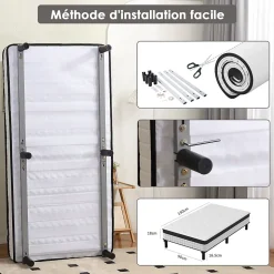 Lit combiné avec matelas à ressorts et cadre de lit en fer, 18 cm d'épaisseur, 90 x 190 cm, 6 pieds.