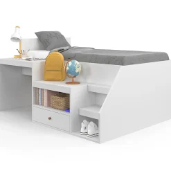 Lit combiné avec sommier, bureau et rangement LEOPOLD 90 x 190 cm blanc