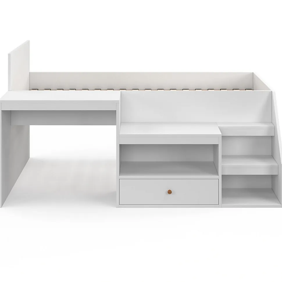 Lit combiné avec sommier, bureau et rangement LEOPOLD 90 x 190 cm blanc
