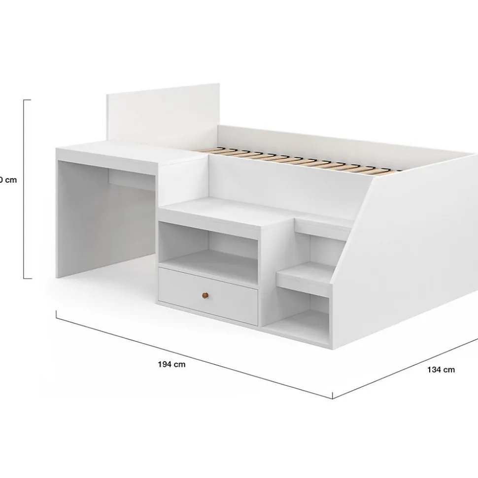 Lit combiné avec sommier, bureau et rangement LEOPOLD 90 x 190 cm blanc