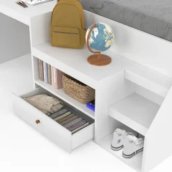 Lit combiné avec sommier, bureau et rangement LEOPOLD 90 x 190 cm blanc