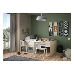 Lit combiné enfant OSCAR - 90 x 190 cm - Chene clair / Blanc - Diagone