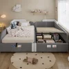 Lit combiné enfant 90x200 cm x2, hydraulique, sac rangement, contreplaqué - gris