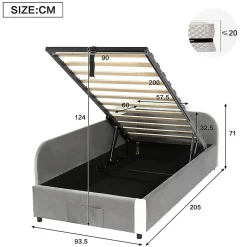 Lit combiné enfant 90x200 cm x2, hydraulique, sac rangement, contreplaqué - gris