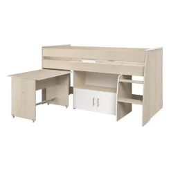 Lit combiné enfant ZOLA 90x200 cm - 2 portes - Avec bureau - Décor acacia clair et blanc - L 206,3 x H 110 x P 114/183 cm - PA