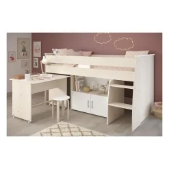Lit combiné enfant ZOLA 90x200 cm - 2 portes - Avec bureau - Décor acacia clair et blanc - L 206,3 x H 110 x P 114/183 cm - PA