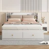 Lit combiné 140x200 cm en bois massif avec tête de lit rangement tiroirs table de chevet armoire et banquette blanc
