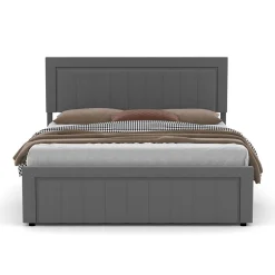 Lit contemporain avec coffre de rangement 140x190cm en velours gris - NASHVILLE