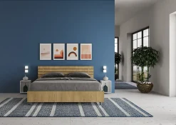 Lit conteneur Ankel 160x200 avec tête de lit droite et lattes en chêne