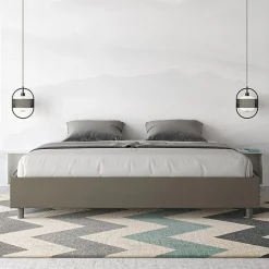 Lit conteneur Sommier capitonné 200x200 simili cuir cappuccino Azelia