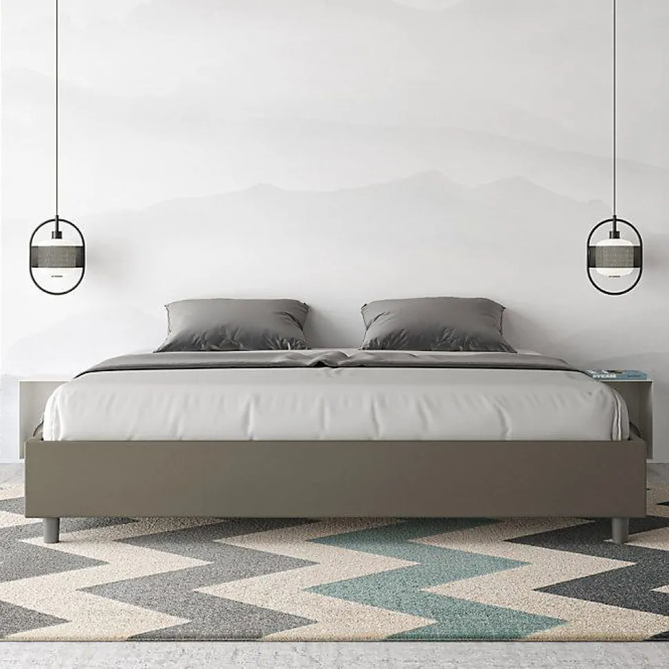 Lit conteneur Sommier capitonné 200x200 simili cuir cappuccino Azelia