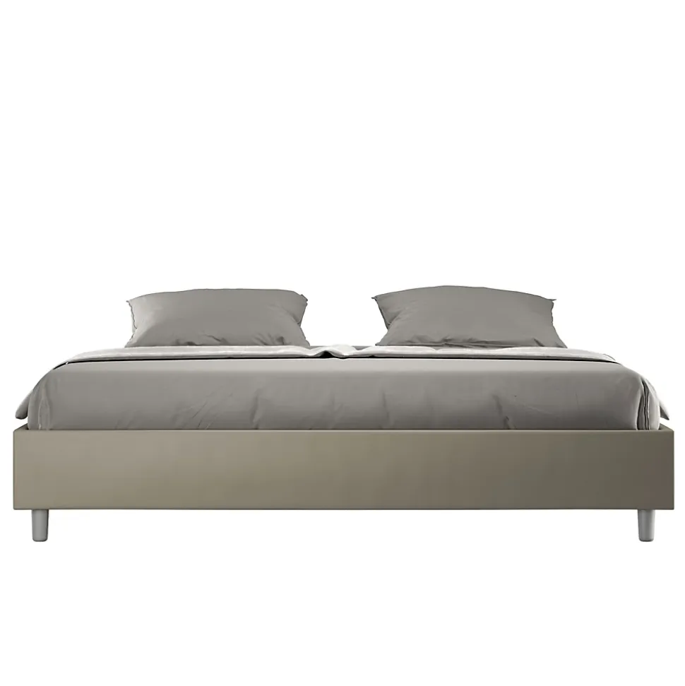 Lit conteneur Sommier capitonné 200x200 simili cuir cappuccino Azelia