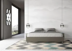 Lit conteneur Sommier capitonné 200x200 simili cuir cappuccino Azelia