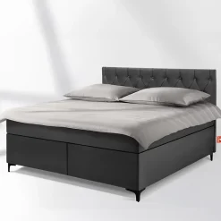 Lit continental ARDEA 160x200 cm, tête de lit matelassée en velours, anthracite