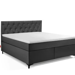 Lit continental ARDEA 160x200 cm, tête de lit matelassée en velours, anthracite