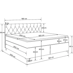 Lit continental ARDEA 160x200 cm, tête de lit matelassée en velours, anthracite