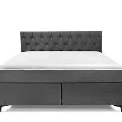 Lit continental ARDEA 160x200 cm, tête de lit matelassée en velours, anthracite