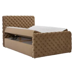 Lit continental Baltimore 186, Double, Gris, Tissu, Disponible