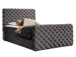 Lit continental Baltimore 186, Double, Gris, Tissu, Disponible