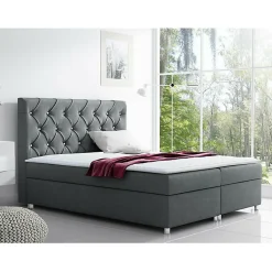 Lit continental Baltimore 112, Double, Gris, Tissu, Disponible
