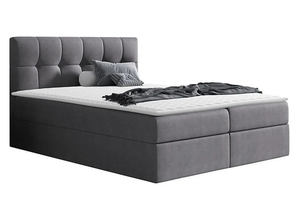 Lit continental Baltimore 128, Unique, Gris, Tissu, Disponible