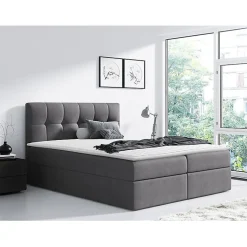 Lit continental Baltimore 128, Unique, Gris, Tissu, Disponible