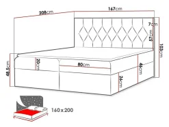 Lit continental Baltimore 159, Double, Bleu, Tissu, Disponible