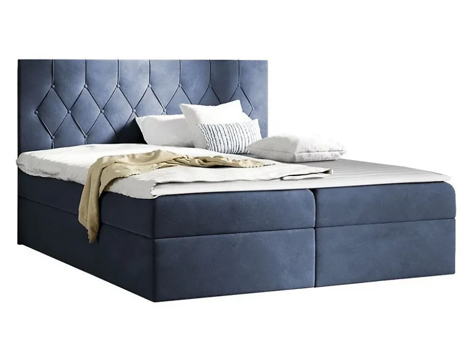 Lit continental Baltimore 159, Double, Bleu, Tissu, Disponible