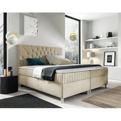 Lit continental Baltimore 175, Double, Brun clair, Tissu, Disponible