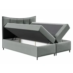 Lit continental Baltimore 178, Double, Gris, Tissu, Disponible