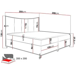 Lit continental Baltimore 178, Double, Gris, Tissu, Disponible
