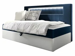 Lit continental Baltimore 168, Unique, Bleu, Faux cuir, Disponible