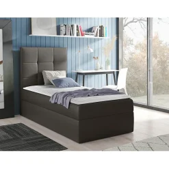 Lit continental Baltimore 180, Unique, Gris, Faux cuir, Disponible