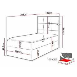 Lit continental Baltimore 180, Unique, Gris, Faux cuir, Disponible
