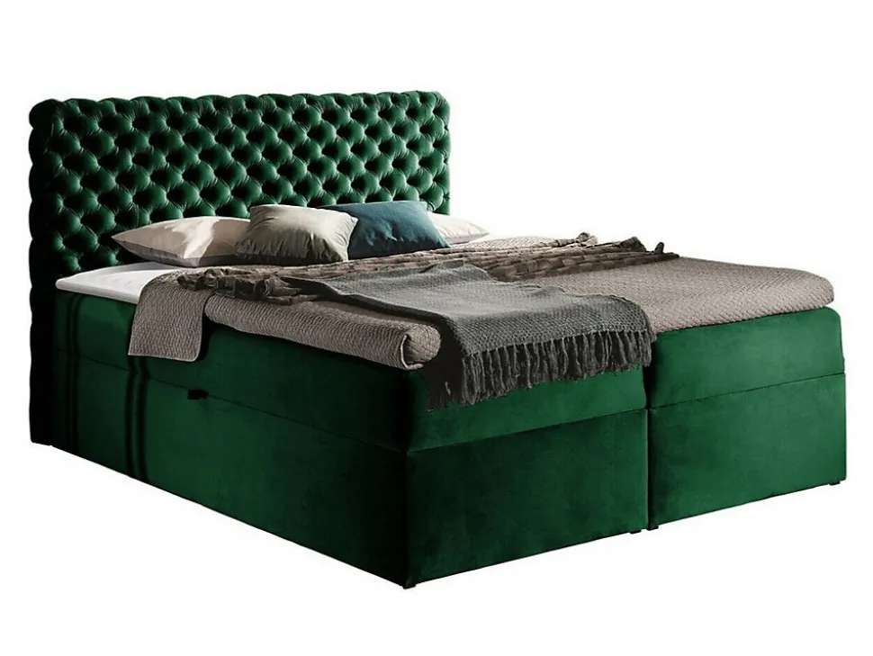 Lit continental Baltimore 148, Unique, Vert, Tissu, Disponible