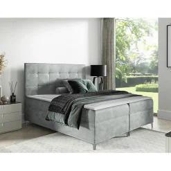 Lit continental Baltimore 185, Unique, Gris, Tissu, Disponible