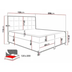 Lit continental Baltimore 185, Unique, Gris, Tissu, Disponible