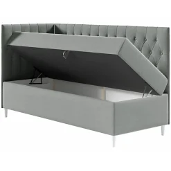 Lit continental Baltimore 167, Unique, Gris, Faux cuir, Disponible