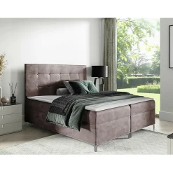Lit continental Baltimore 185, Double, Marron, Tissu, Disponible