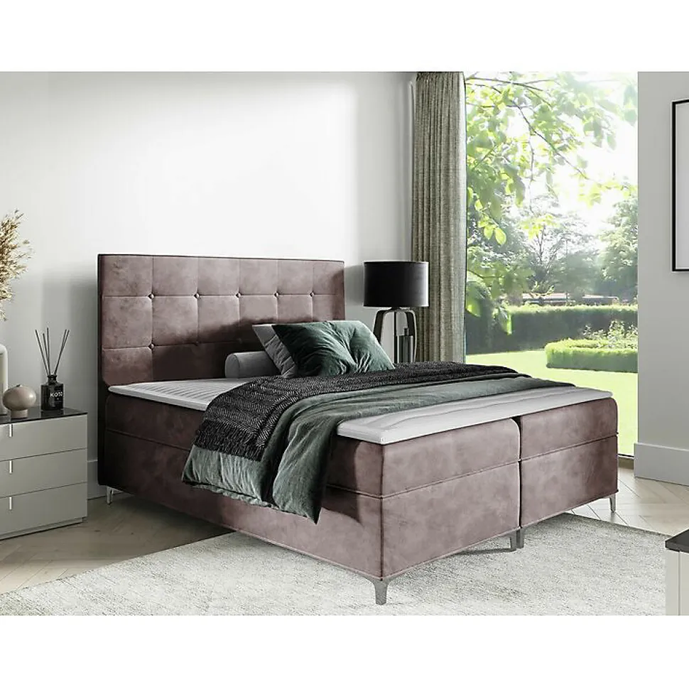 Lit continental Baltimore 185, Double, Marron, Tissu, Disponible