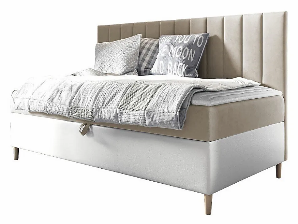 Lit continental Baltimore 165, Unique, Brun clair, Faux cuir