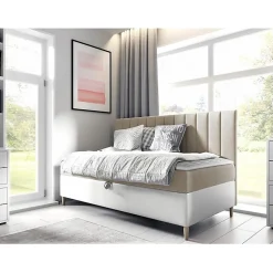 Lit continental Baltimore 165, Unique, Brun clair, Faux cuir