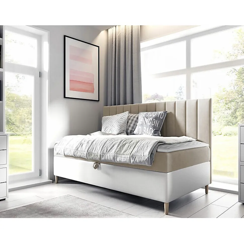 Lit continental Baltimore 165, Unique, Brun clair, Faux cuir