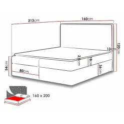 Lit continental Baltimore 163, Double, Gris, Tissu, Disponible